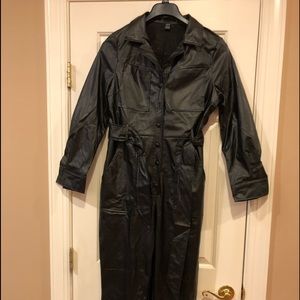 Black Belted Faux Leather Jumpsuit with pockets, size Large